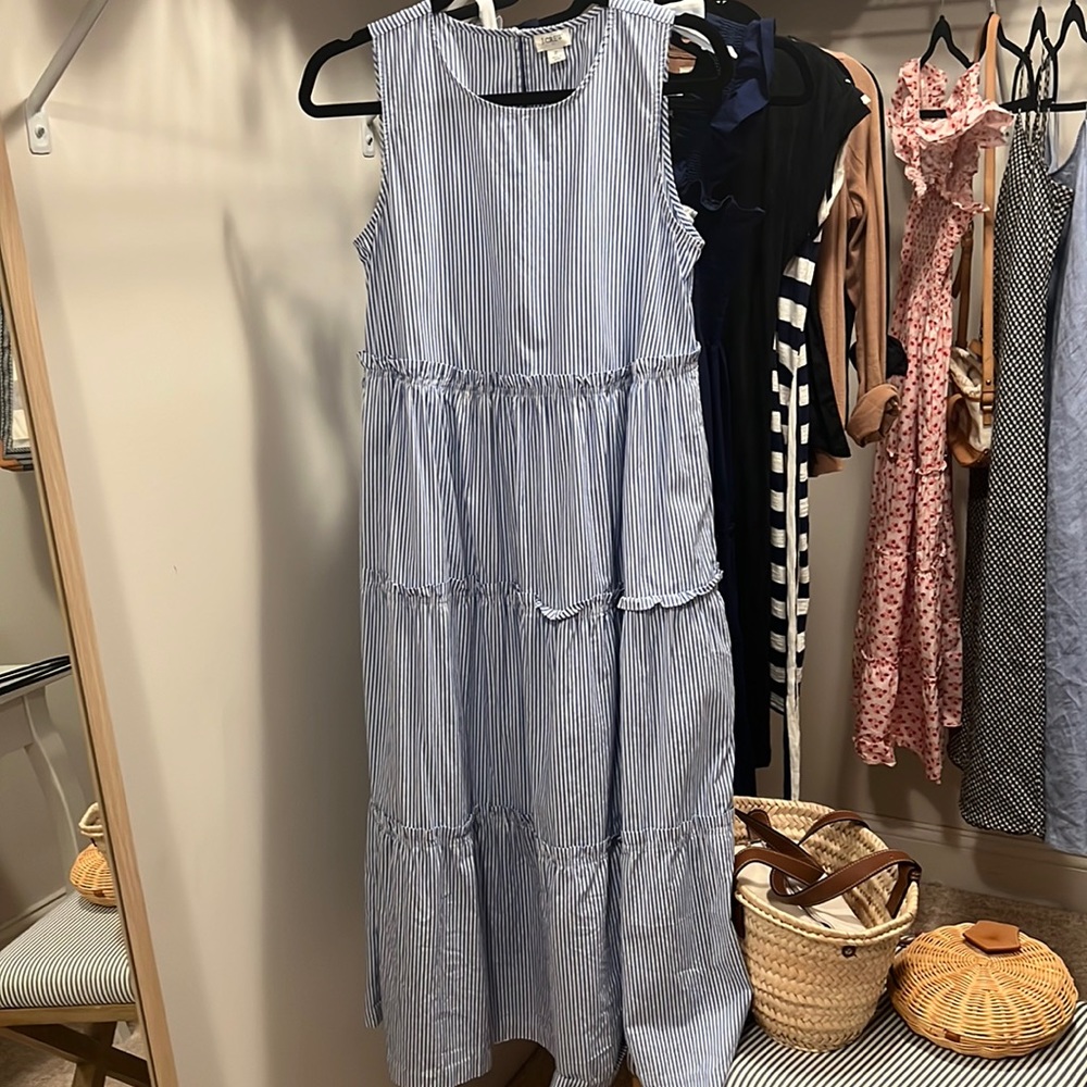 Stunning j crew blue striped cotton maxi dress small like new (tuckernuck style)